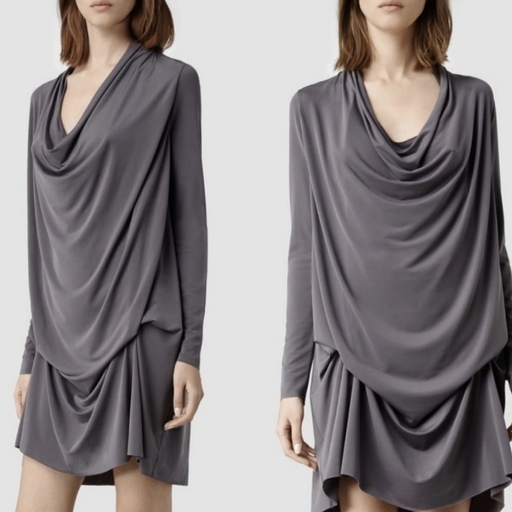 All Saints Long Sleeve Draped Tunic Dress
